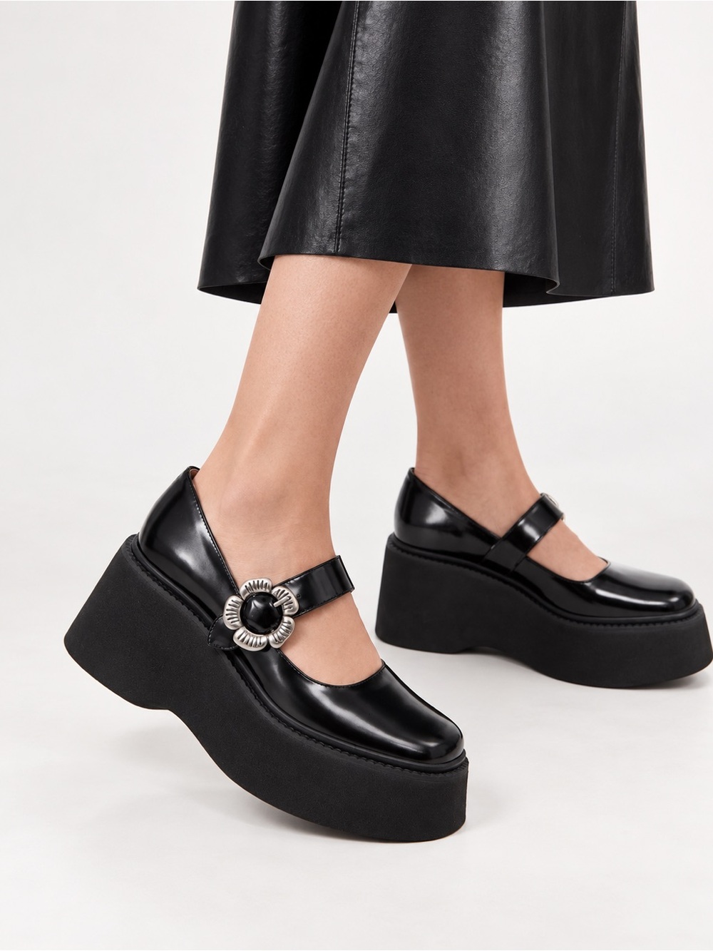 NWT Coach Tea Rose Black Leather Platform Mary Jane Shoes Sz 9